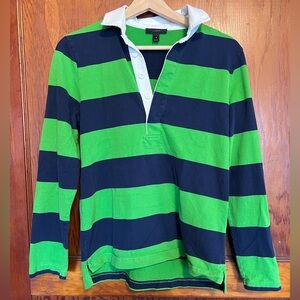J.Crew Green and Navy Striped Rugby Shirt, size small